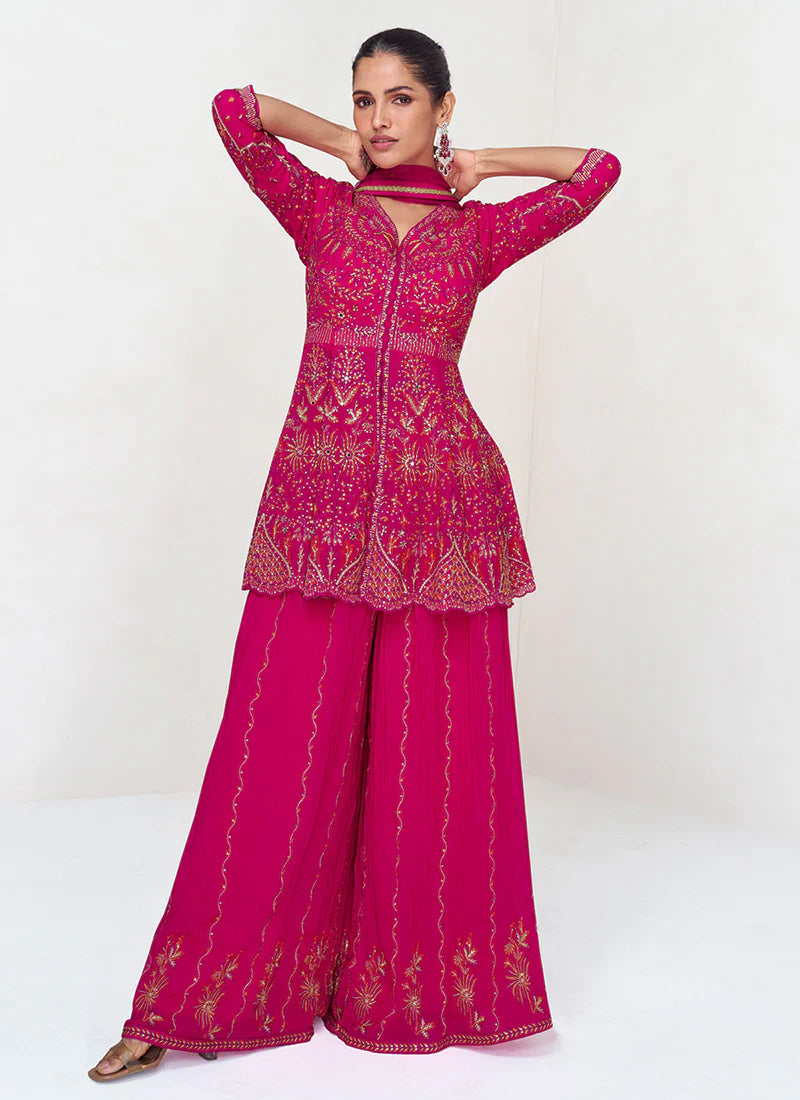 Buy embroidered Palazzo Suit for weddings and festivals.