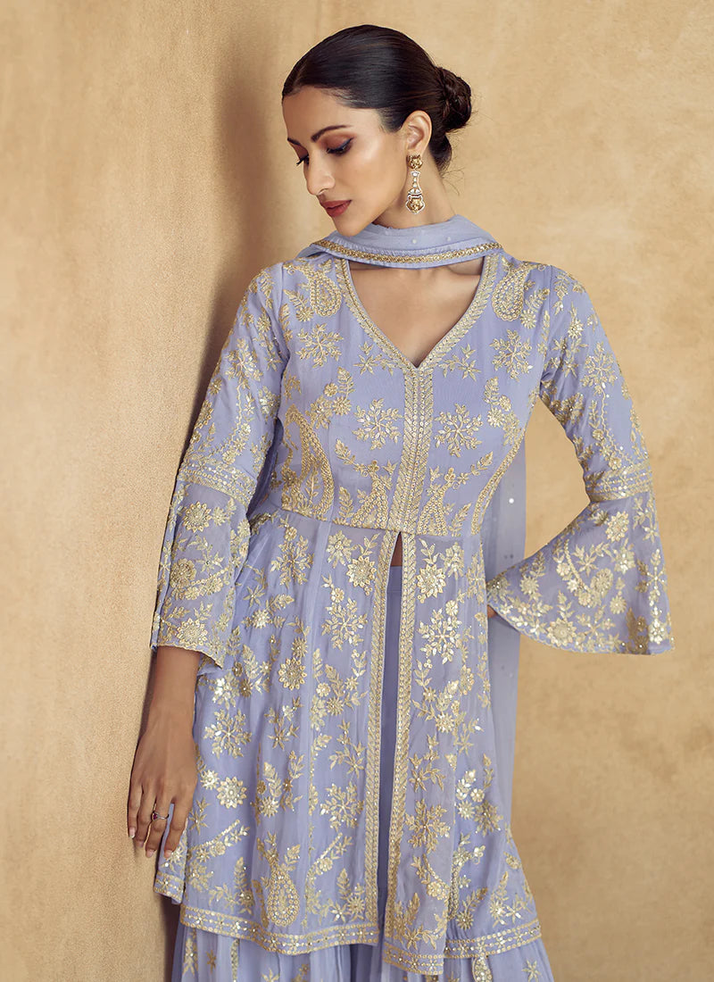 Buy embroidered Sharara Suit for weddings and festivals.