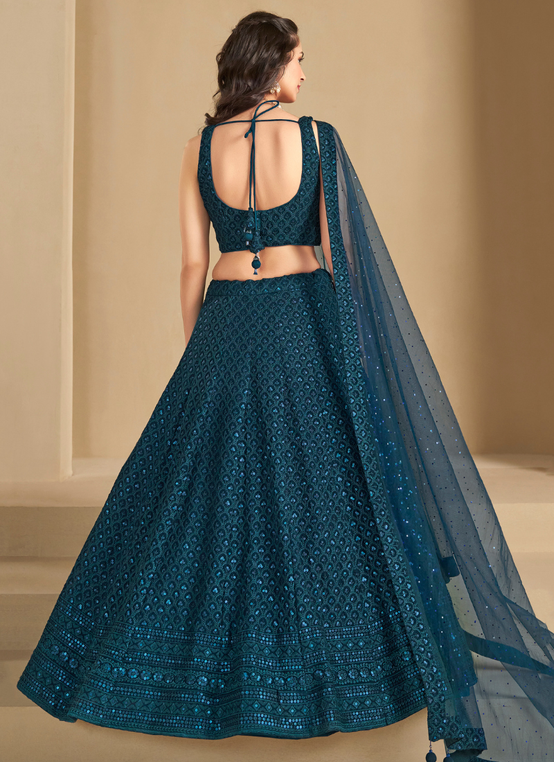 Designer Blue Georgette Lehenga Choli with Dupatta for Indian Wedding and Pakistani Festival