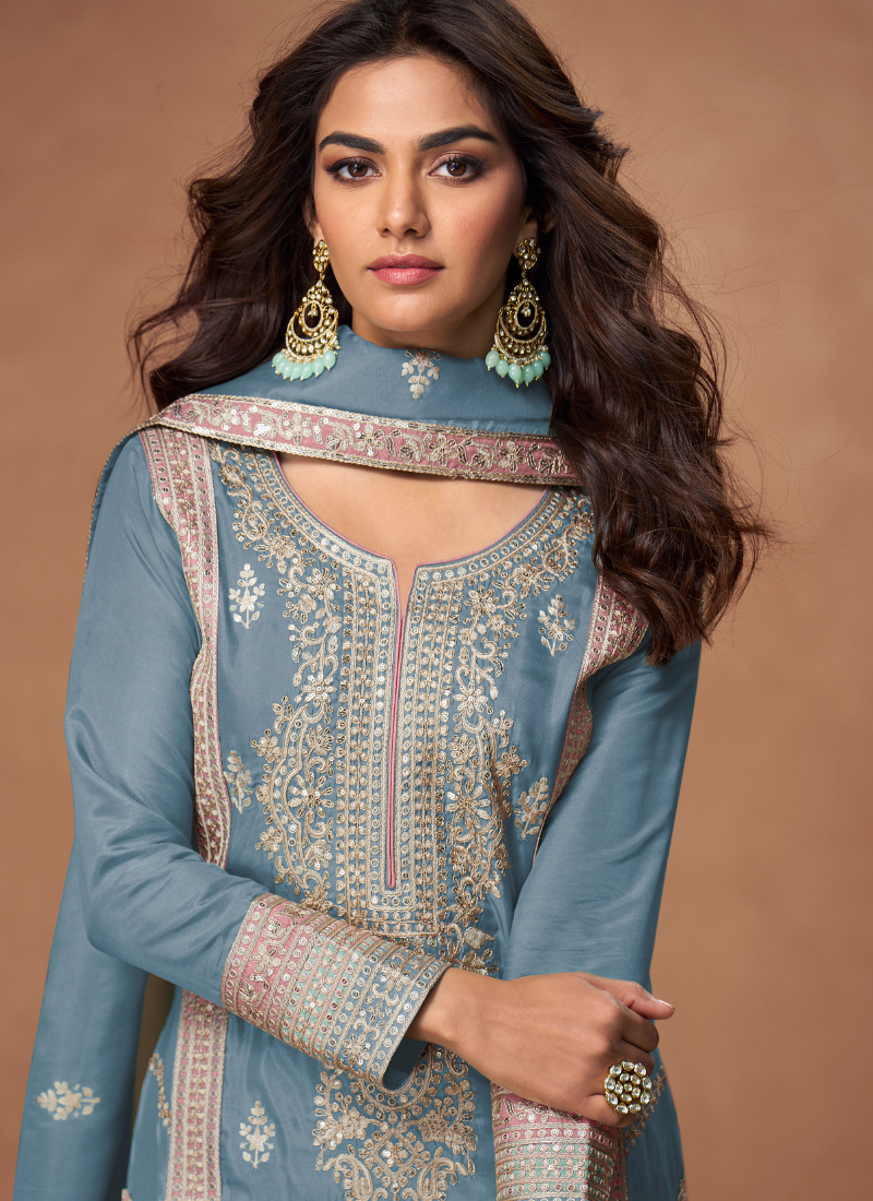 Shop Indian Designer Sharara Suit Online – Long Sleeve, Embroidery Work & Free Shipping
