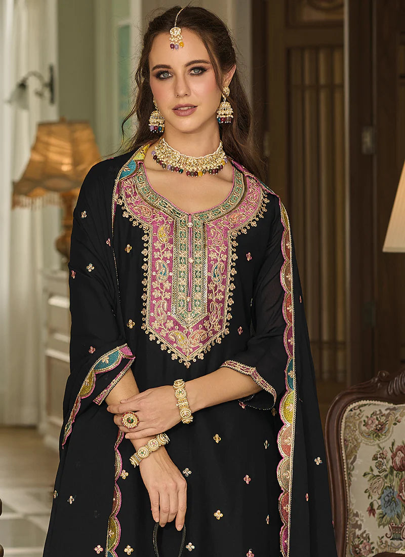 Buy embroidered Palazzo Suit for weddings and festivals.
