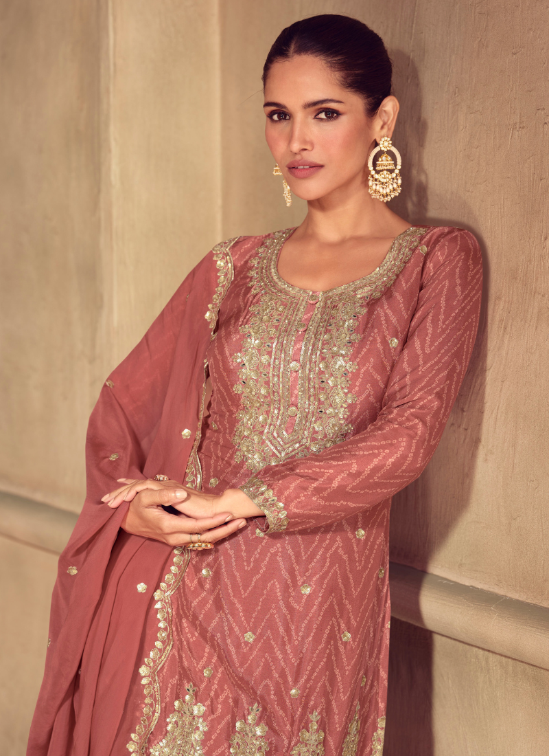 Rust Red Chinon Sharara Suit with Dupatta for Indian Wedding and Pakistani Festival