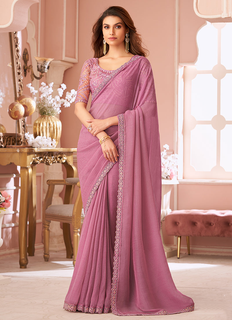 Designer Pink Georgette Ready to Wear Saree