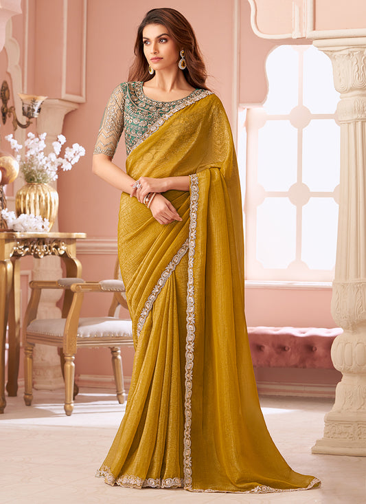 Yellow Georgette Saree with Designer Blouse- Ready to Wear option for Indian Festival and Pakistani Wedding