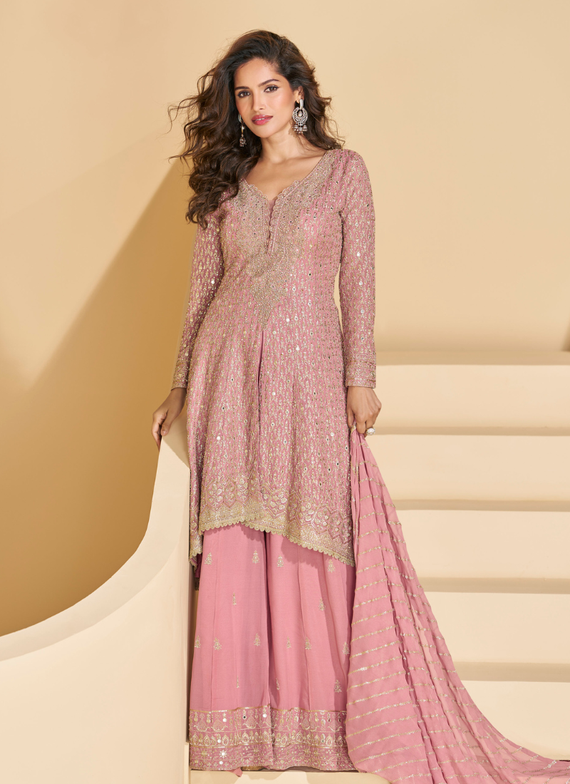 Designer Pink Party Wear Georgette Sharara Suit with Dupatta