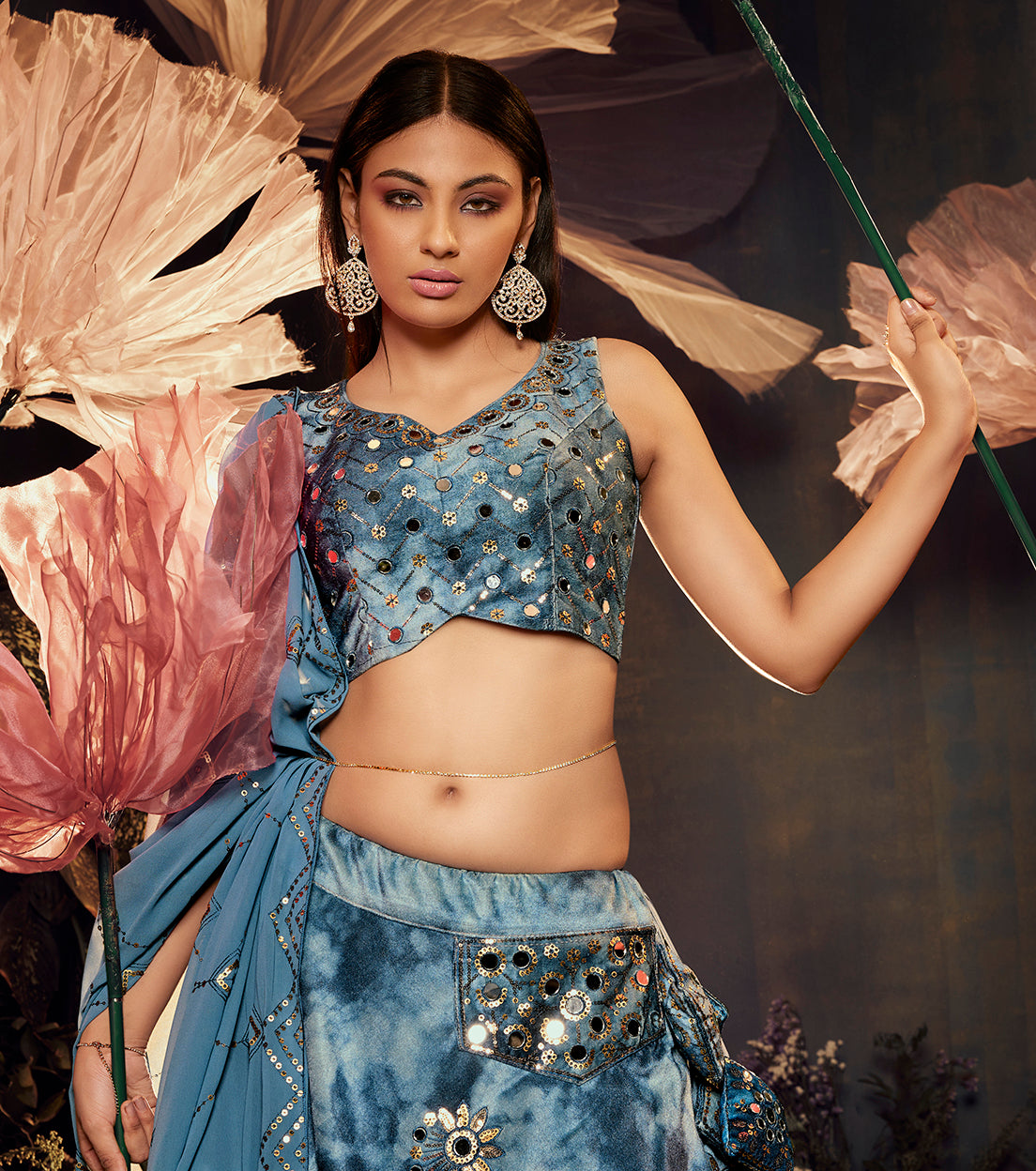 Find occasion-ready Lehenga Choli with dupatta and designer details.