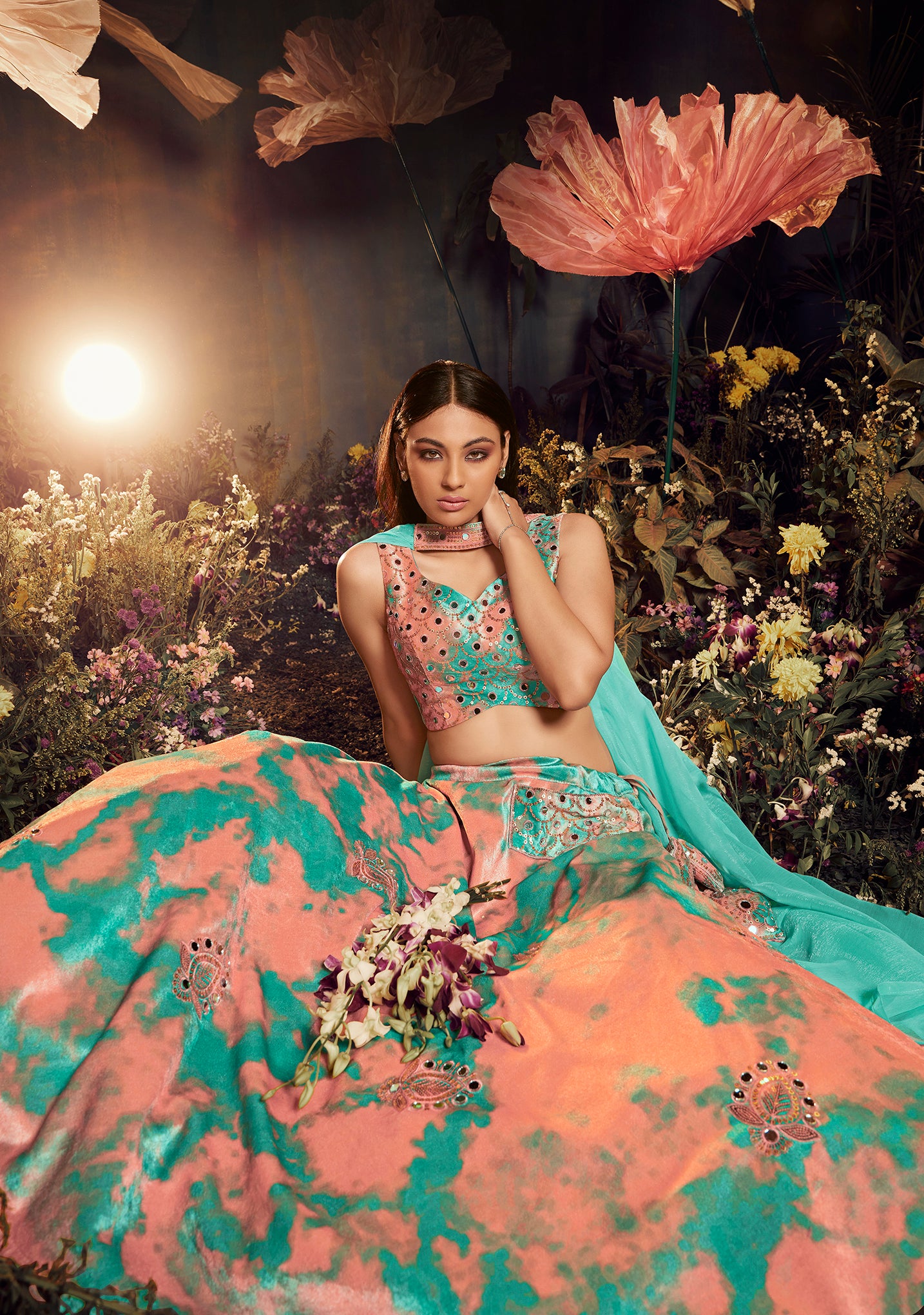 Find occasion-ready Lehenga Choli with dupatta and designer details.