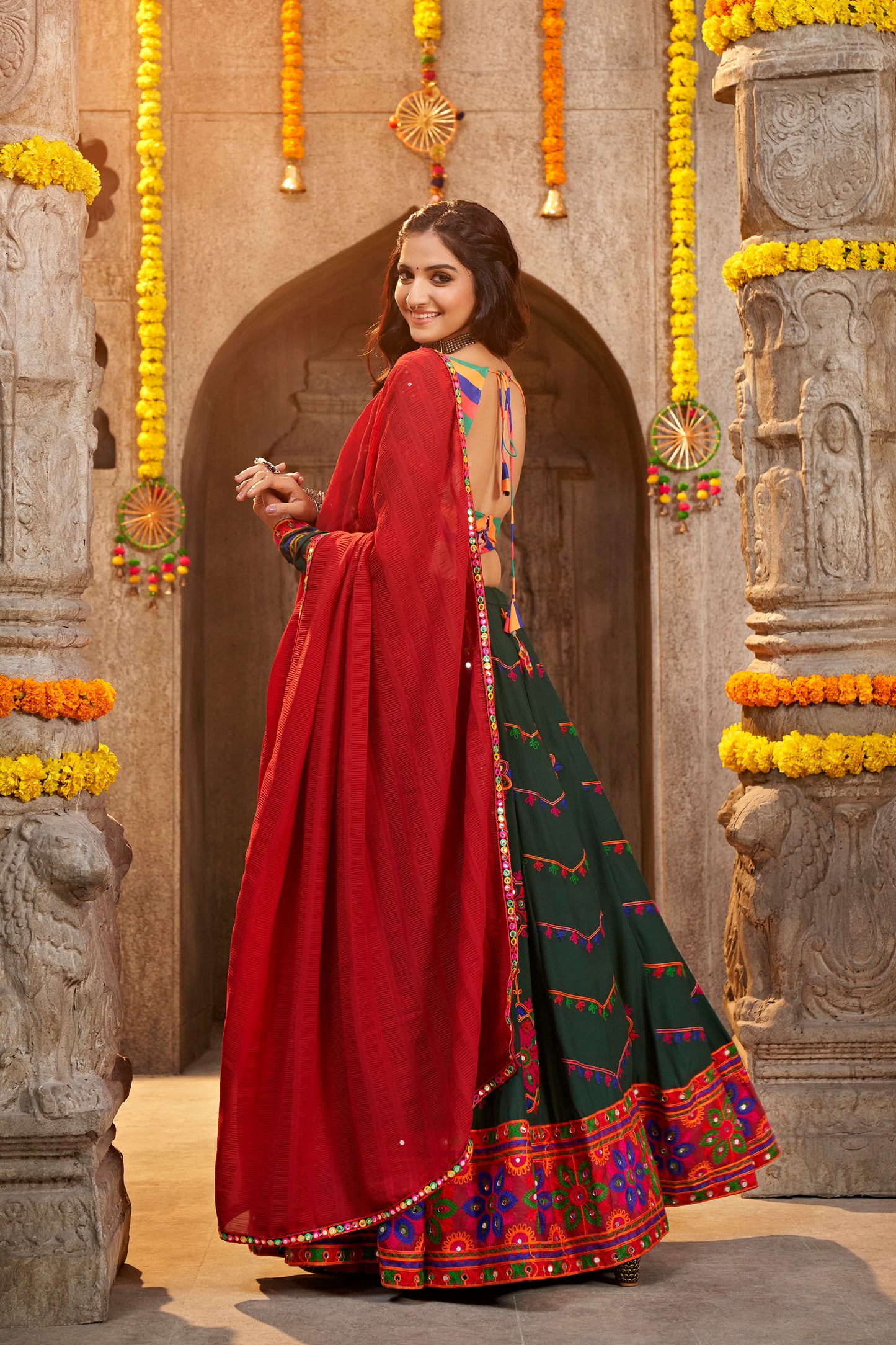 Bridal Chaniya Choli with intricate embroidery and mirror work