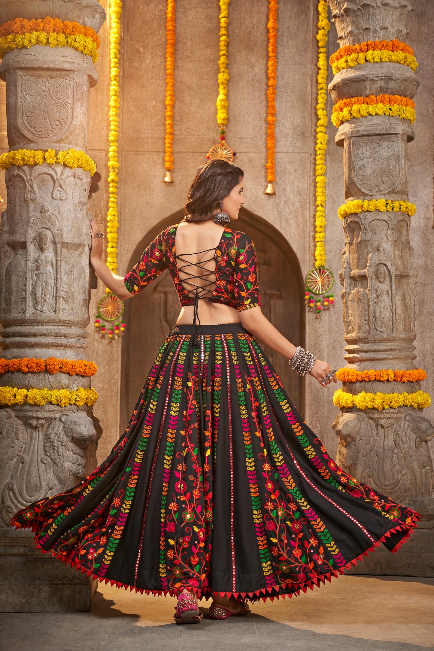 Bridal Chaniya Choli with intricate embroidery and mirror work