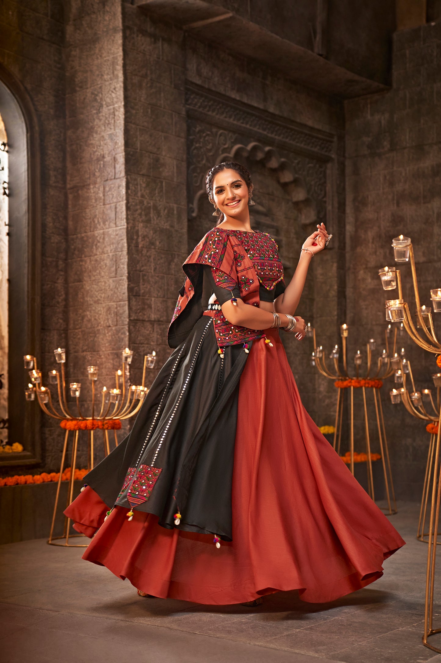 Bridal Chaniya Choli with intricate embroidery and mirror work