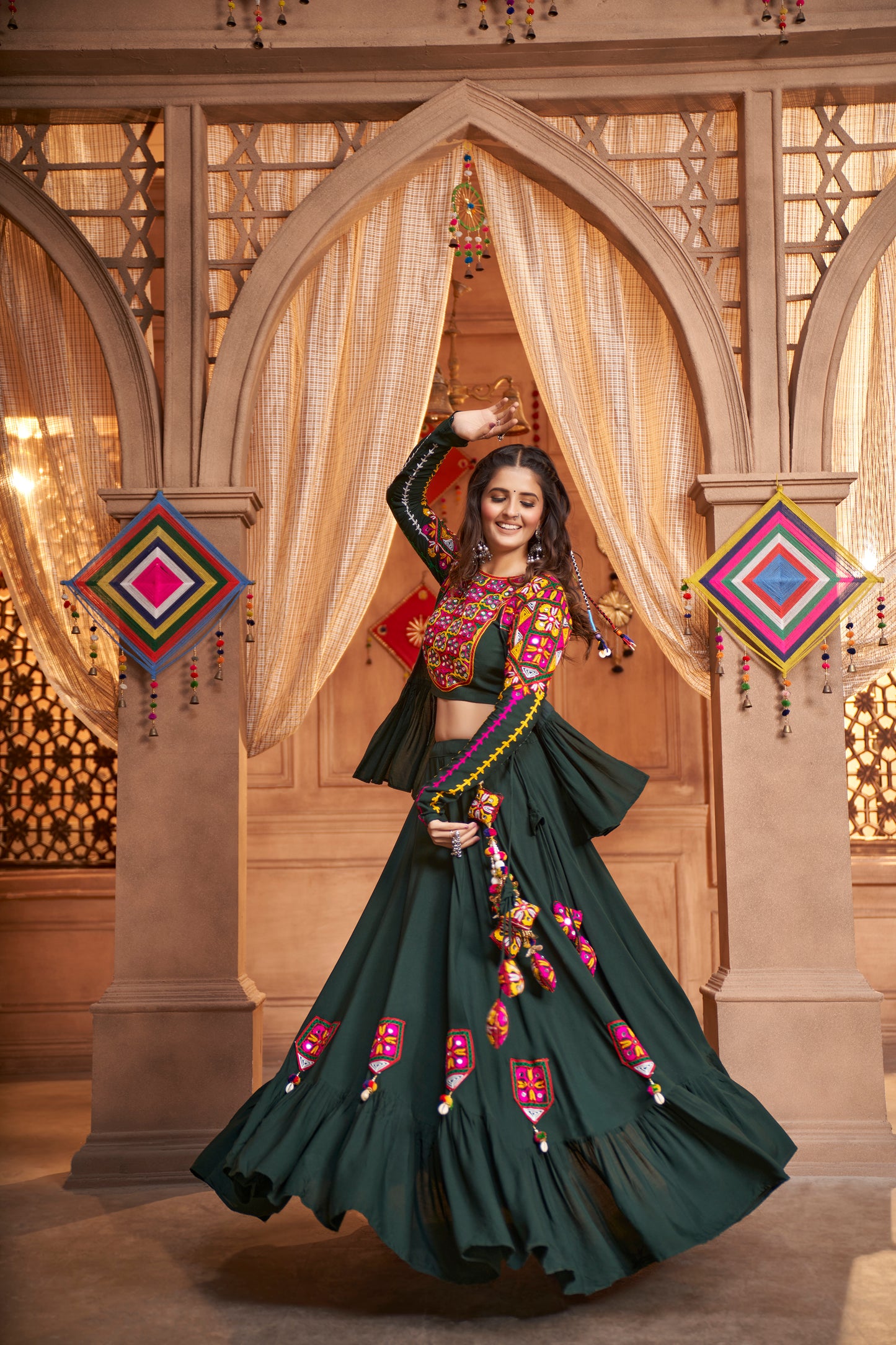 Bridal Chaniya Choli with intricate embroidery and mirror work