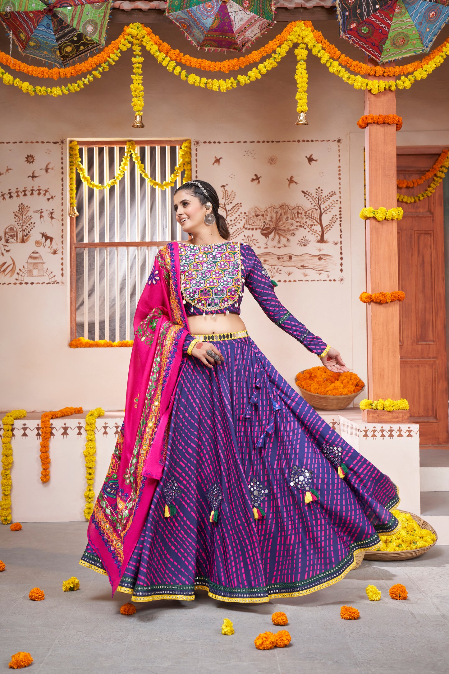 Bridal Chaniya Choli with intricate embroidery and mirror work