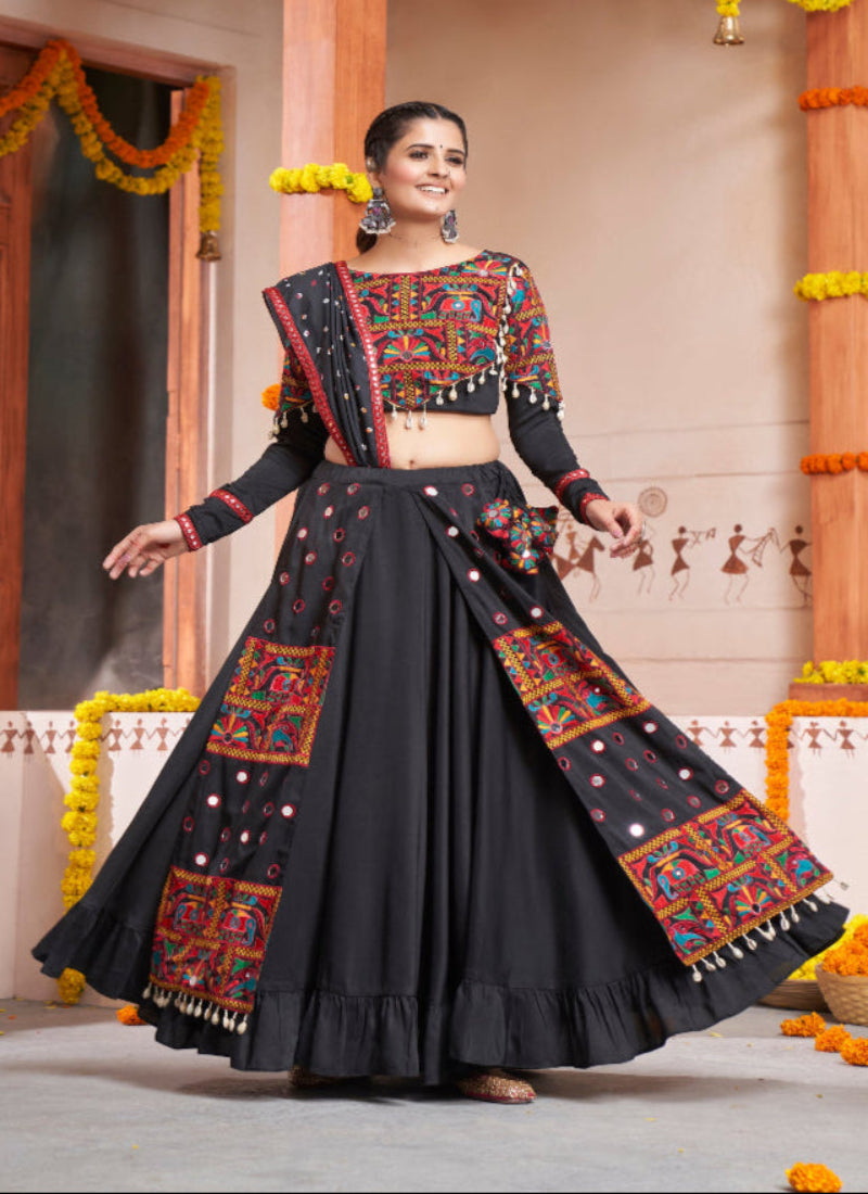 Black fancy chaniya choli with exclusive embroidered work