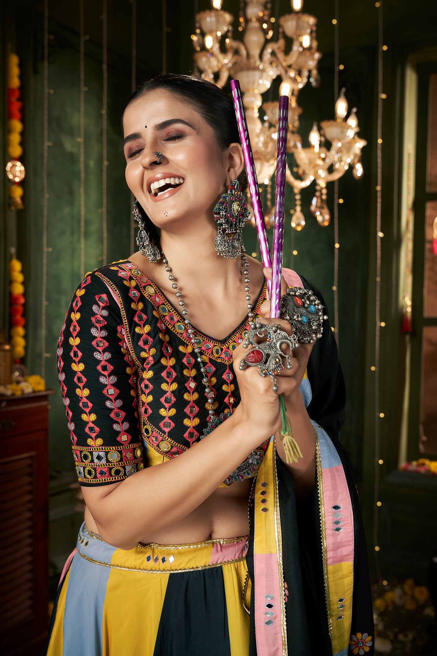 Bridal Chaniya Choli with intricate embroidery and mirror work