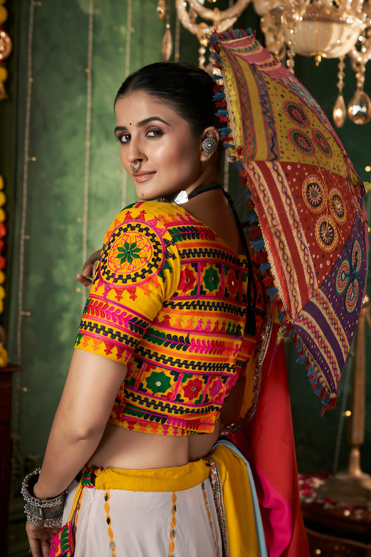 Bridal Chaniya Choli with intricate embroidery and mirror work
