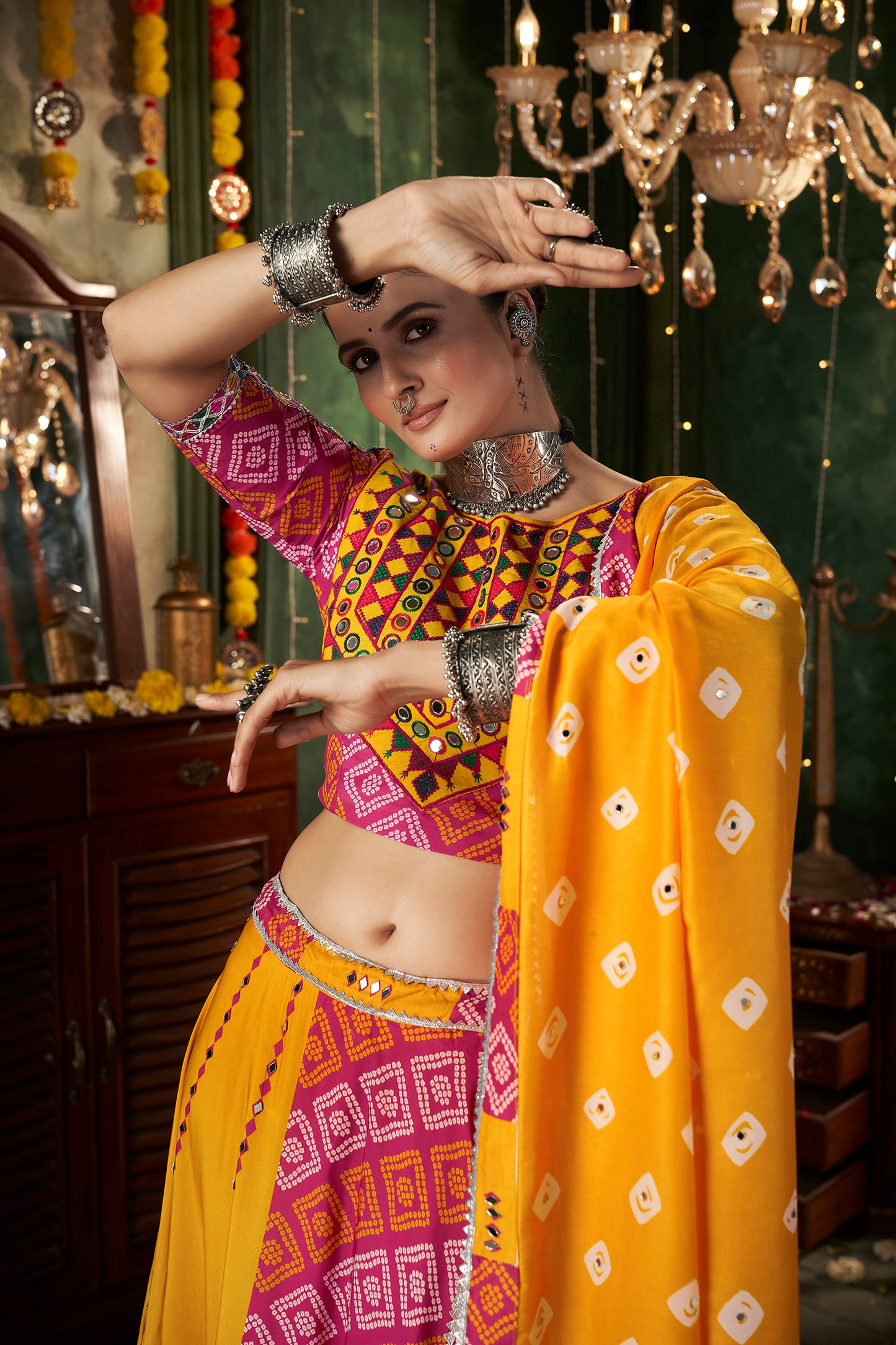 Bridal Chaniya Choli with intricate embroidery and mirror work