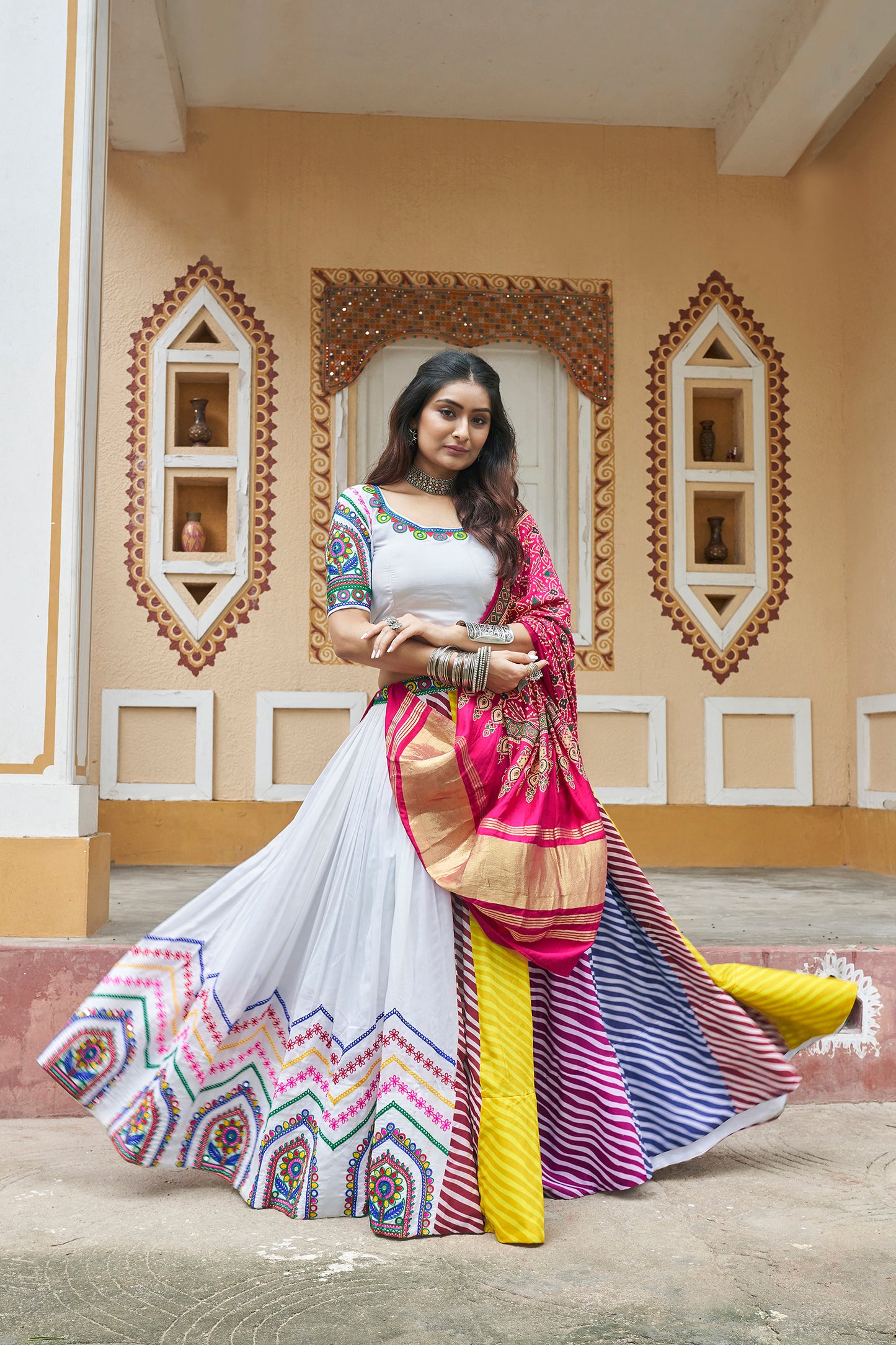 Bridal Chaniya Choli with intricate embroidery and mirror work
