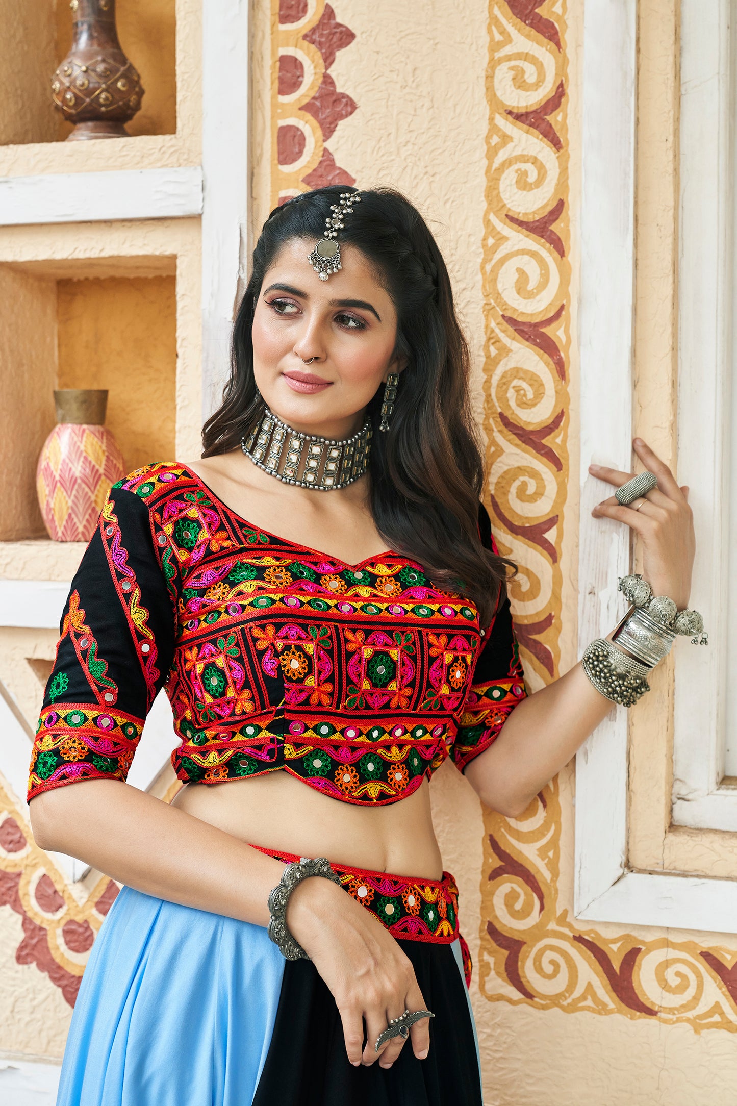Bridal Chaniya Choli with intricate embroidery and mirror work