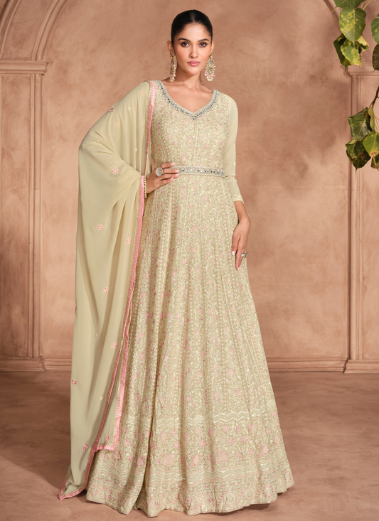 Off White Chikankari Embroidered Anarkali suit with Dupatta – Perfect for Indian and Pakistani Wedding