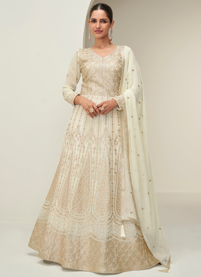 Shop Beige Embroidered Anarkali Gown in Georgette For Pakistani Wedding Customize up to XL (+$20 Extra ) Shop Beige Embroidered Anarkali Gown in Georgette For Pakistani Wedding Customize up to XL (+$20 Extra )