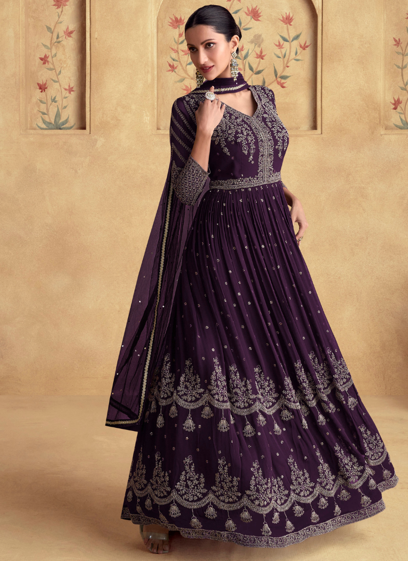 Buy Purple Georgette Embroidered Anarkali Suit with Dupatta