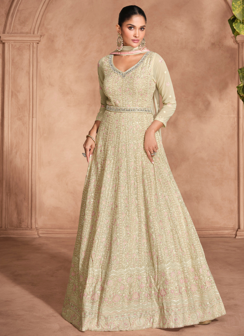 Off White Chikankari Embroidered Anarkali suit with Dupatta – Perfect for Indian and Pakistani Wedding