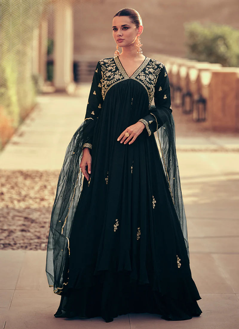Shop Green Embroidered Anarkali Dressfor Indian Wedding and Pakistani Festivals Bindyaa