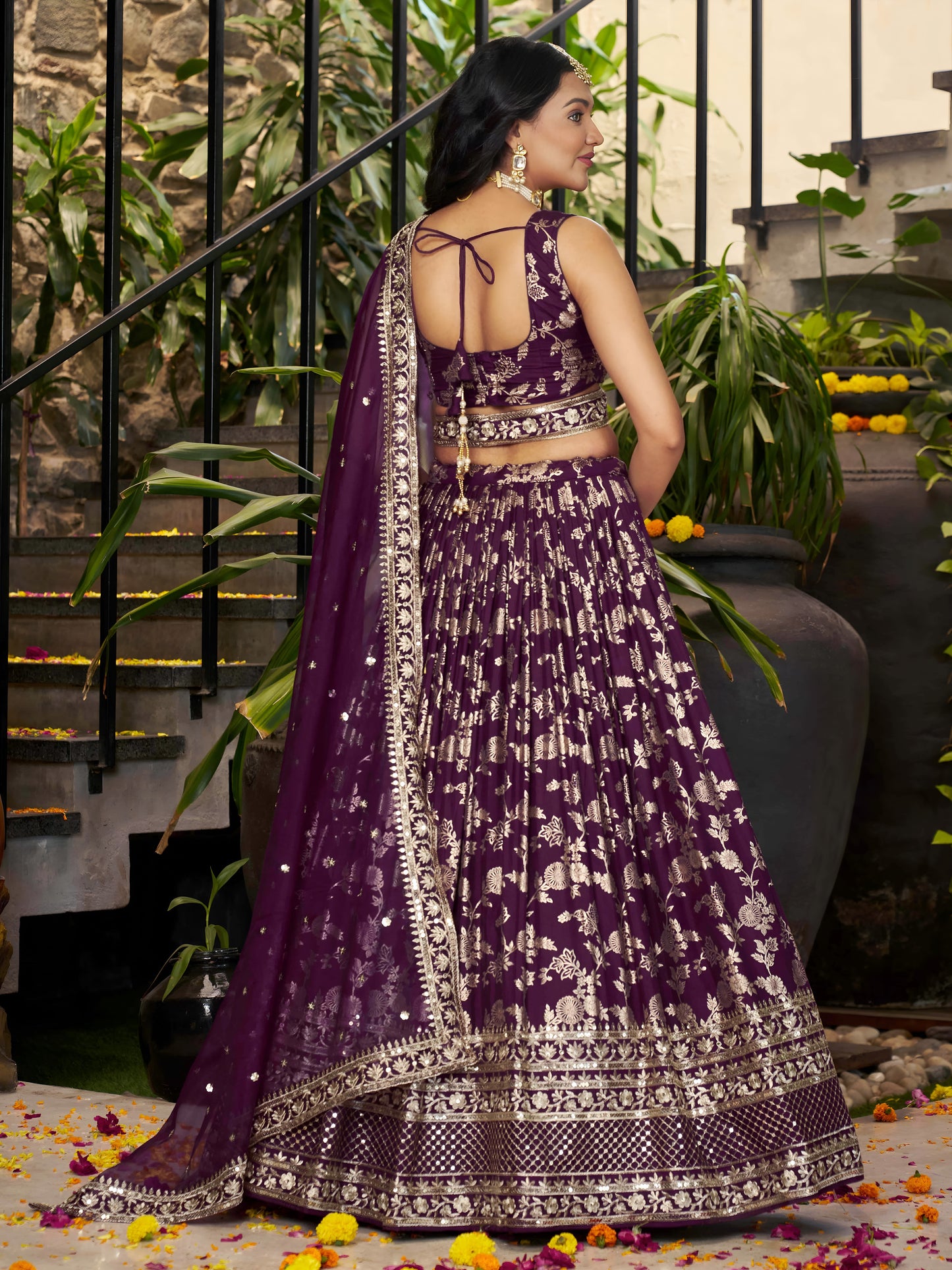 Wine Dola Silk Lehenga Choli for Indian Festive Parties and Bridesmaid Styling – Thread and Mirror Detailing