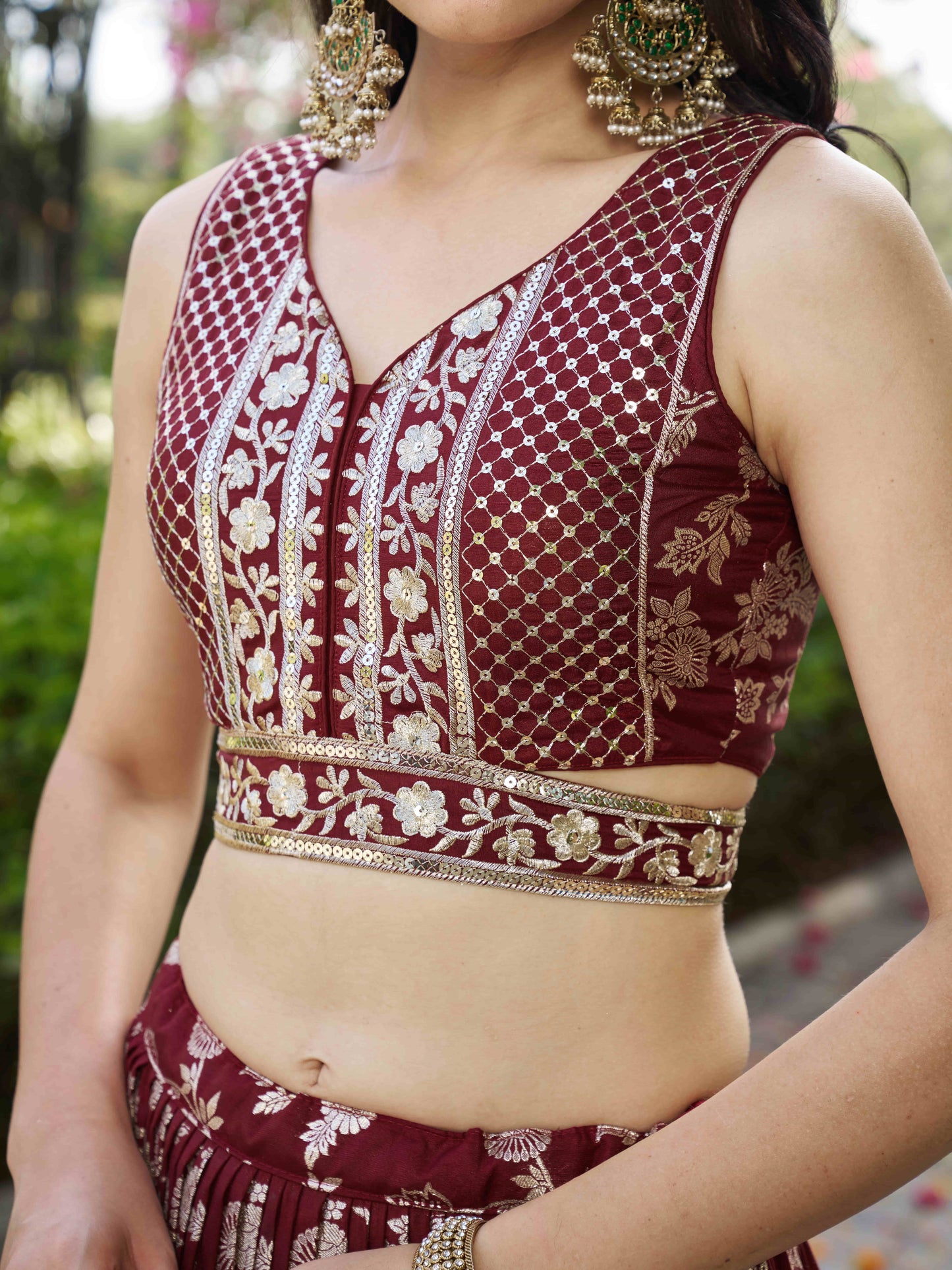 Marron Dola Silk Embroidered Lehenga Choli for Pakistani Festival and Wedding Functions – With Dupatta