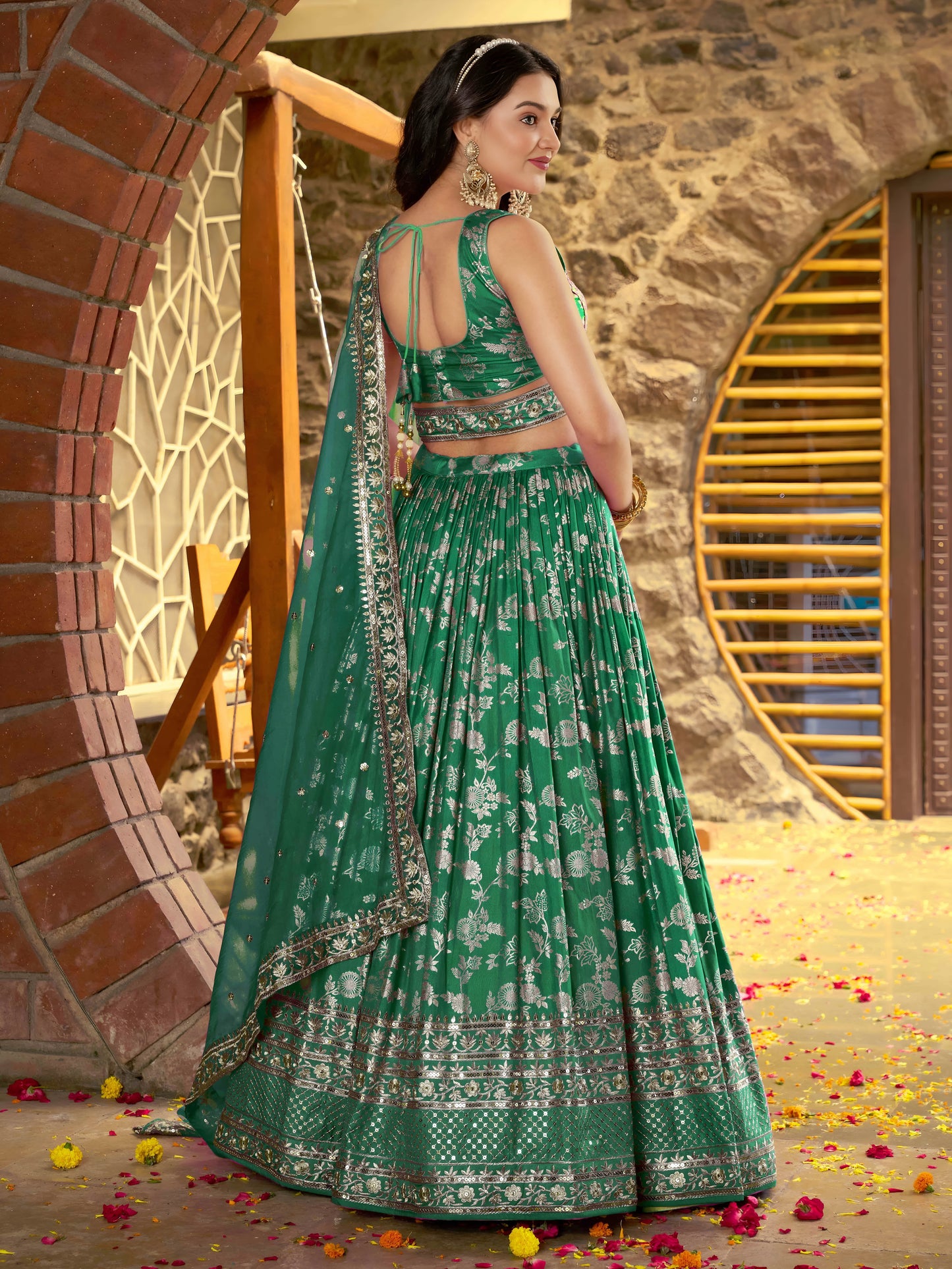 Rama Green Dola Silk Lehenga Choli – Designer Party Wear for Diwali and Wedding Bridesmaids
