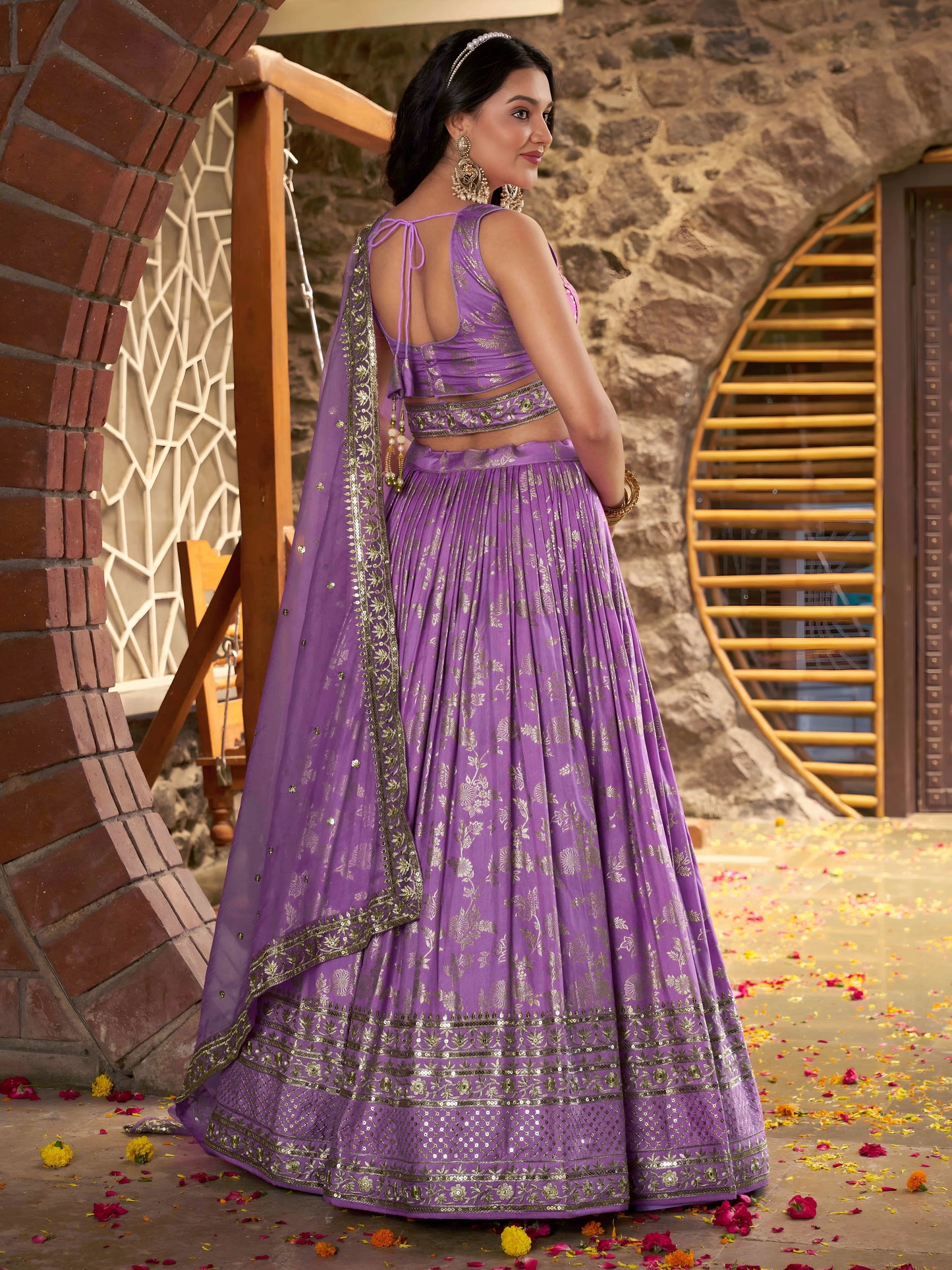 Lavender Dola Silk Lehenga Choli with Mirror Embroidery – Perfect for Diwali Party Wear & Bridesmaid Ensembles