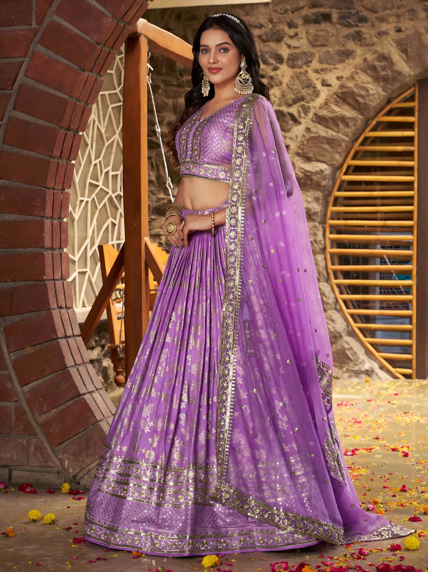 Lavender Dola Silk Lehenga Choli with Mirror Embroidery – Perfect for Diwali Party Wear & Bridesmaid Ensembles