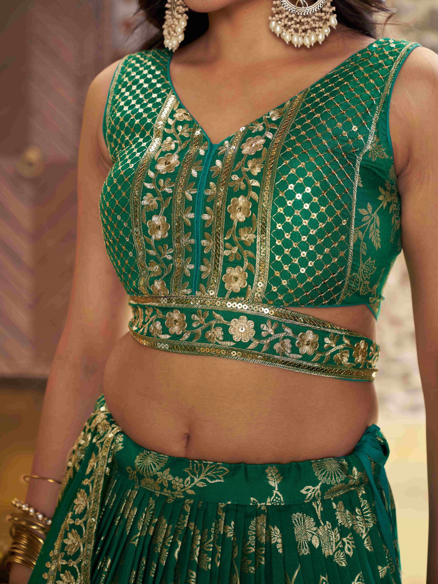 Rama Green Dola Silk Lehenga Choli – Designer Party Wear for Diwali and Wedding Bridesmaids