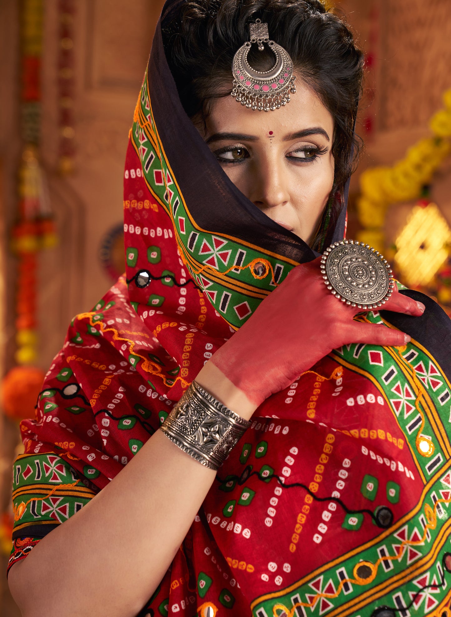 Designer Multicolor Chaniya Choli for Navratri with Aari Foil Work