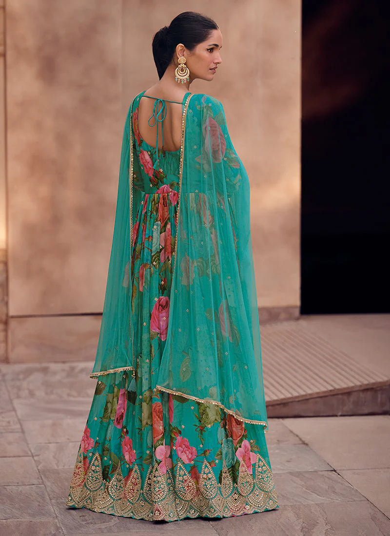 Find occasion-ready Anarkali Gown with dupatta and designer details.