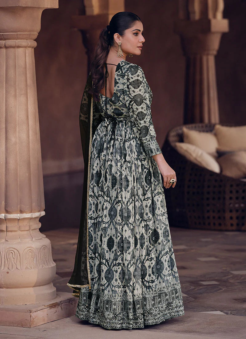 Buy designer Anarkali Gown with elegant embroidery work.