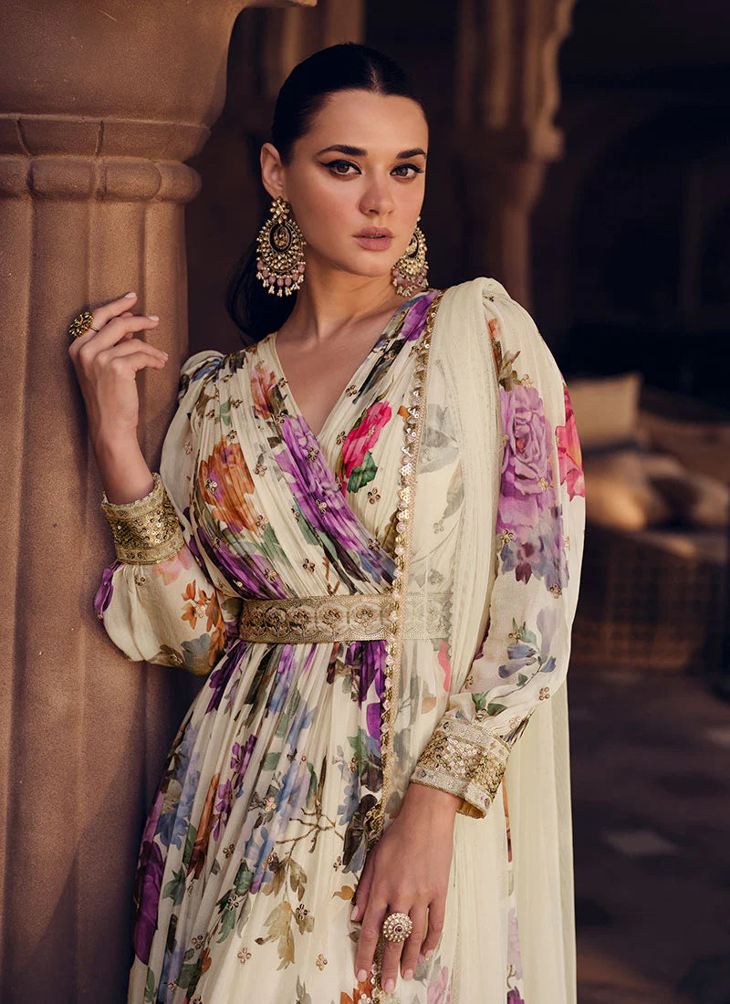 Find occasion-ready Anarkali Gown with dupatta and designer details.