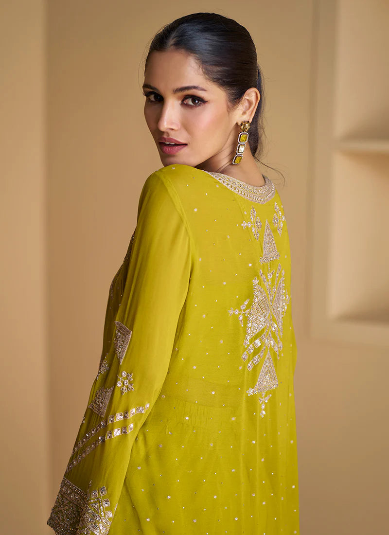 Find occasion-ready Palazzo Suit with dupatta and designer details.