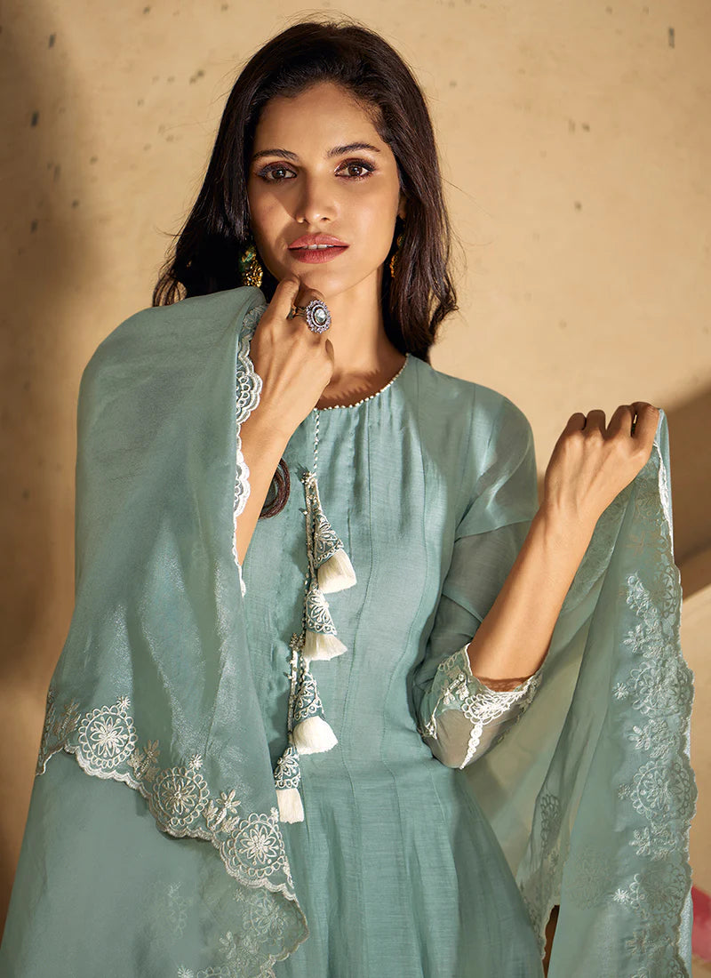 Find occasion-ready Anarkali Gown with dupatta and designer details.