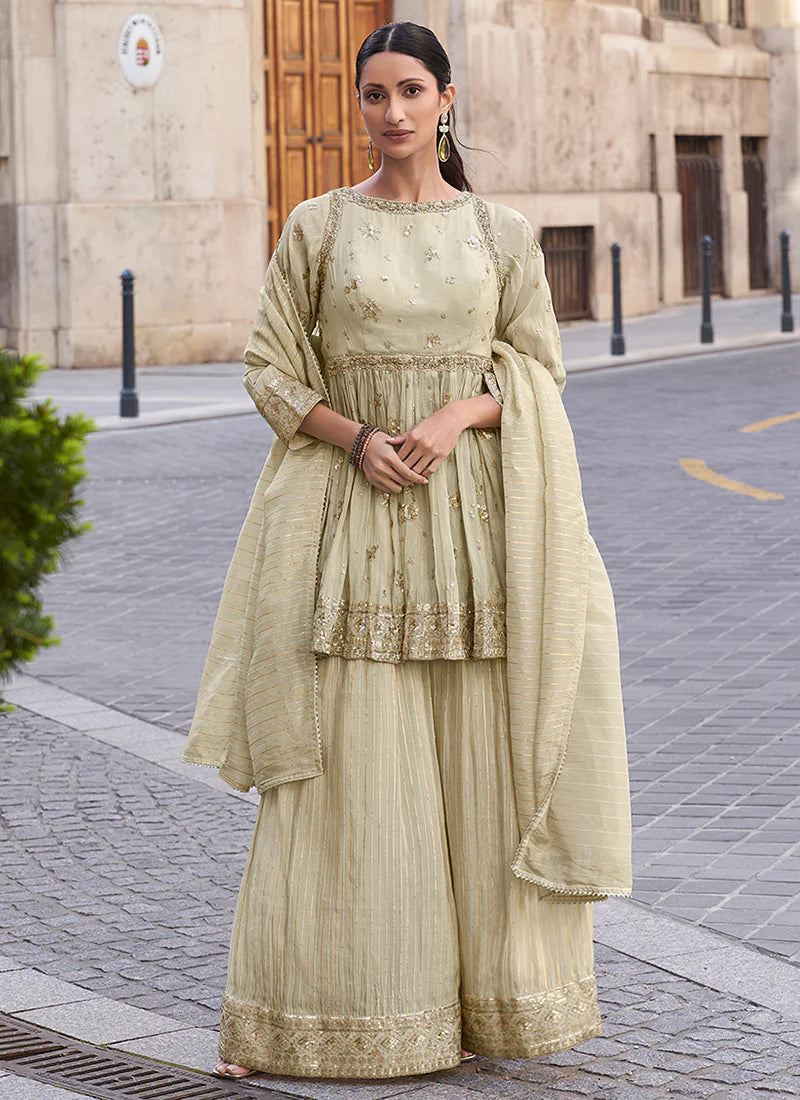 Shop Beige Designer Sharara Suit with Embroidery for Indian Wedding and Pakistani Festivals S (36'') Shop Beige Designer Sharara Suit with Embroidery for Indian Wedding and Pakistani Festivals S (36'')