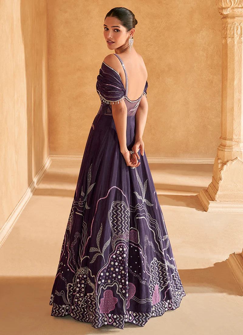 Buy designer Gown with elegant embroidery work.