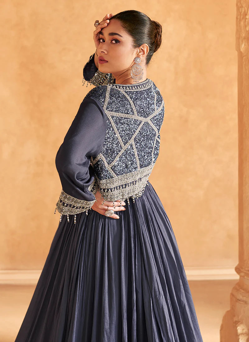 Buy designer Gown with elegant embroidery work.