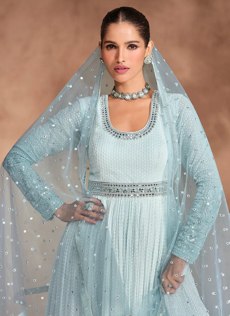 Buy designer Anarkali Gown with elegant embroidery work.