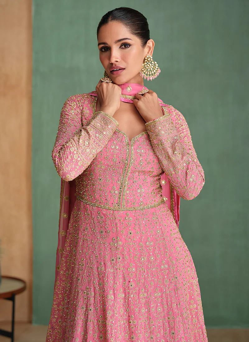 Find occasion-ready Anarkali Gown with dupatta and designer details.