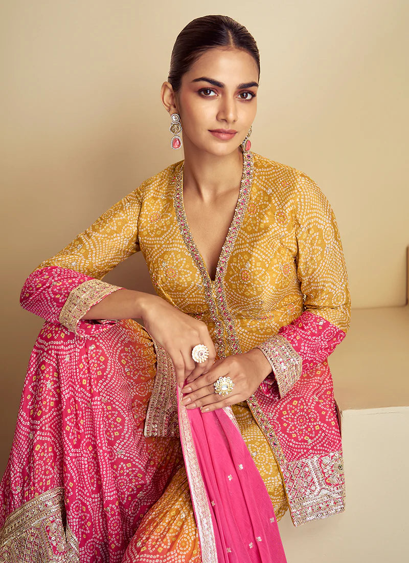 Buy embroidered Palazzo Suit for weddings and festivals.