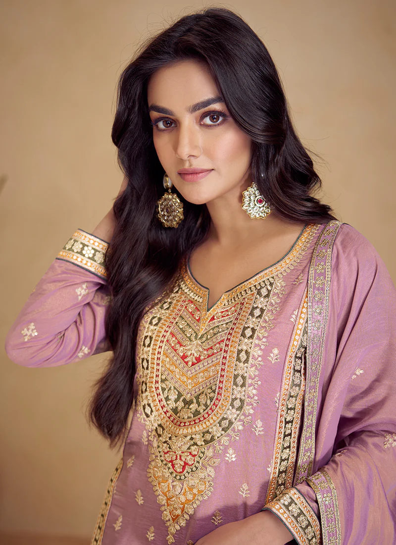 Find occasion-ready Palazzo Suit with dupatta and designer details.