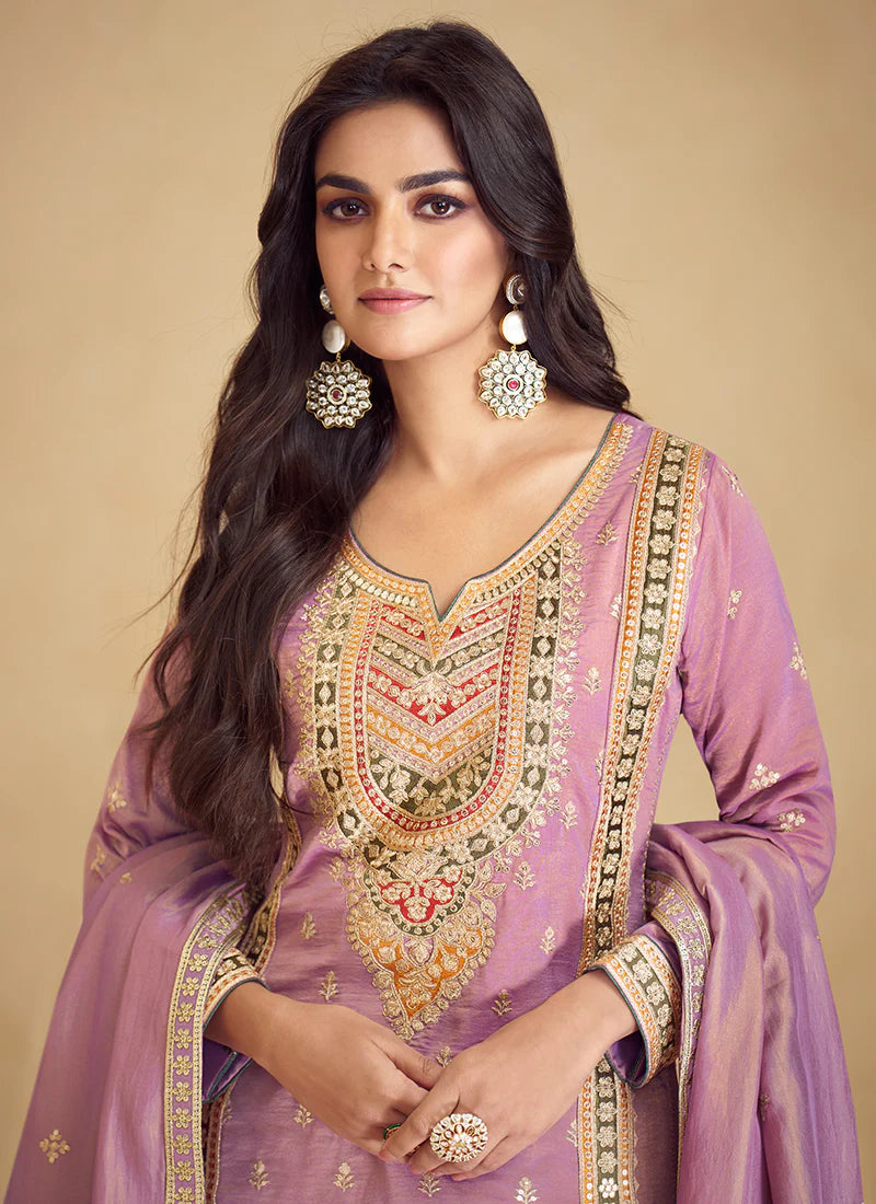 Buy embroidered Palazzo Suit for weddings and festivals.