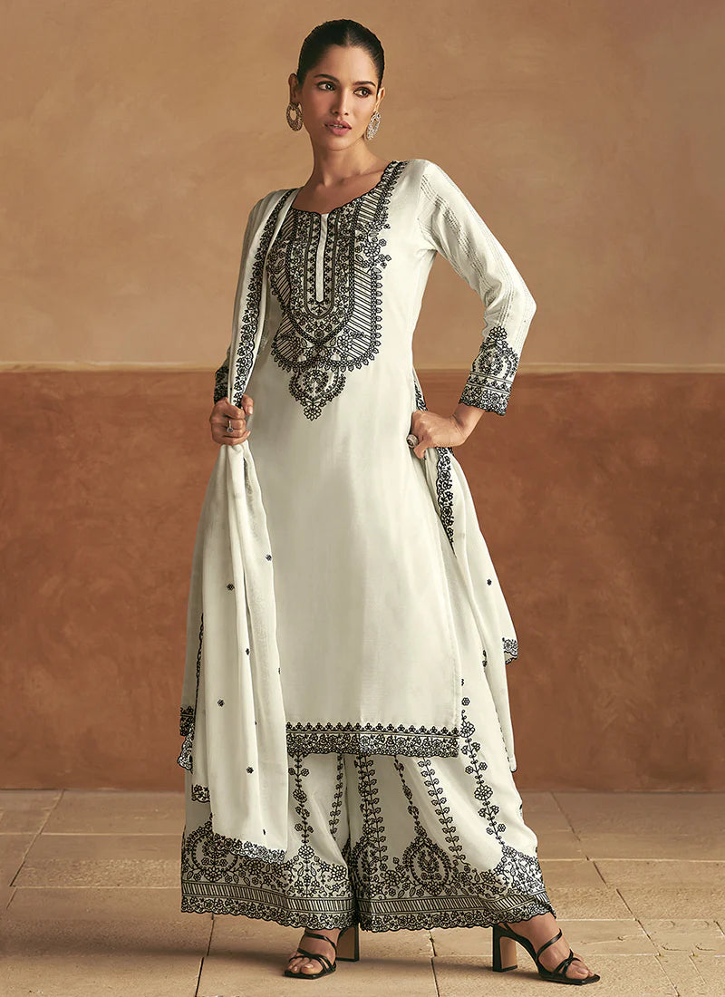Buy designer Palazzo Suit with elegant embroidery work.