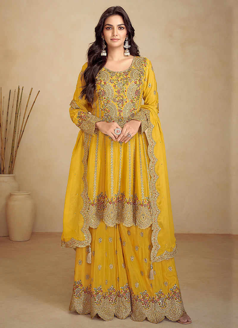 Designer Yellow Gharara Suit with Intricate Embroidery
