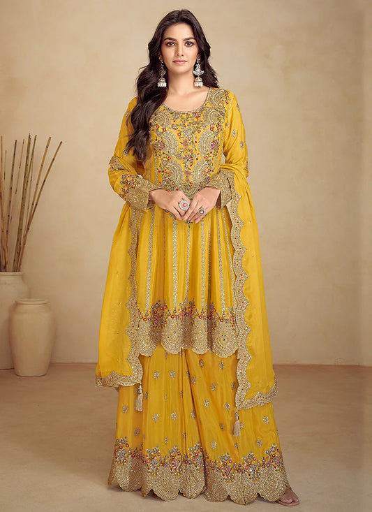 Designer Yellow Gharara Suit with Intricate Embroidery